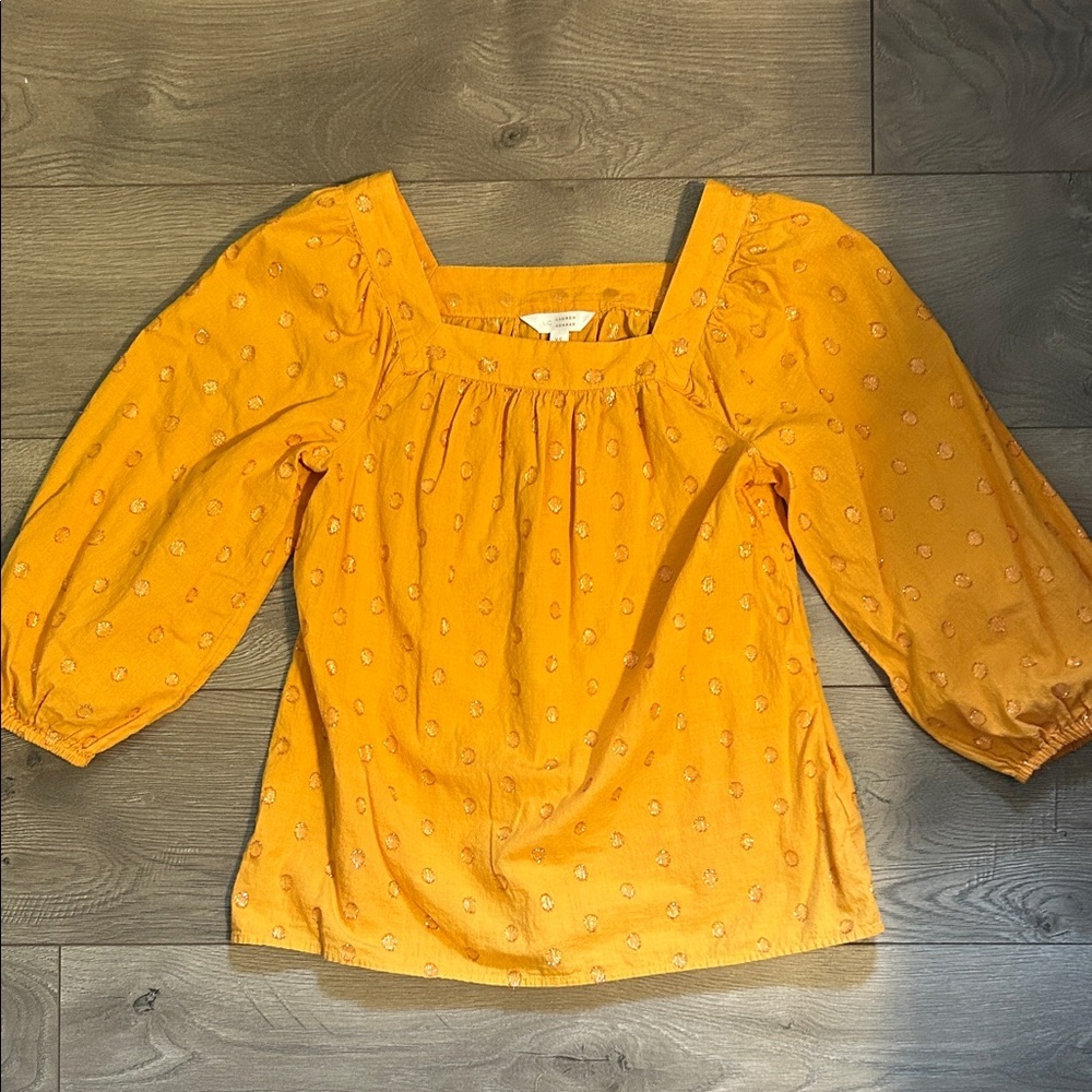 LC Lauren Conrad Mustard Square-Neck Puff Sleeve Blouse